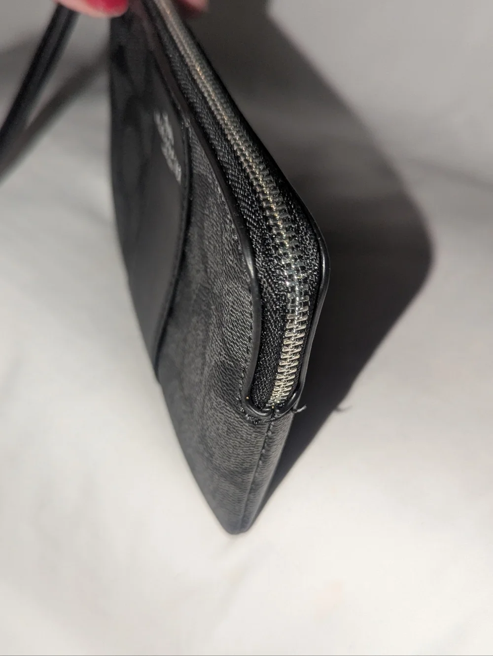 Coach Charcoal Signature Logo Wristlet with Leather Trim.58035